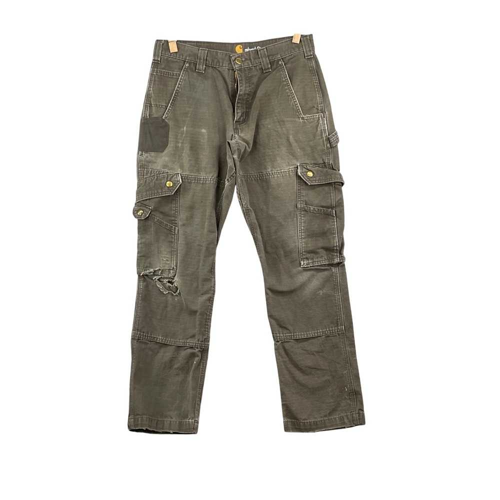 Carhartt Cargo Pants Mens 31x29 Olive Green Ripstop Relaxed Distressed Workwear